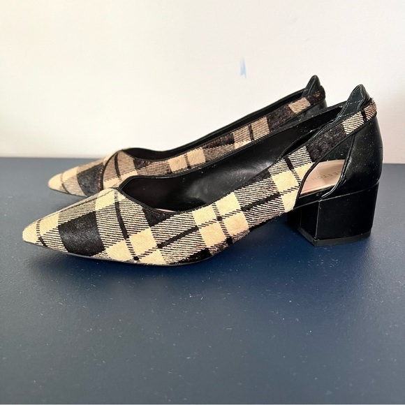 Preston & York Tabitha Black and Tan Plaid Calf Hair Pointed Toe Pumps Size 8 - Picture 8 of 16